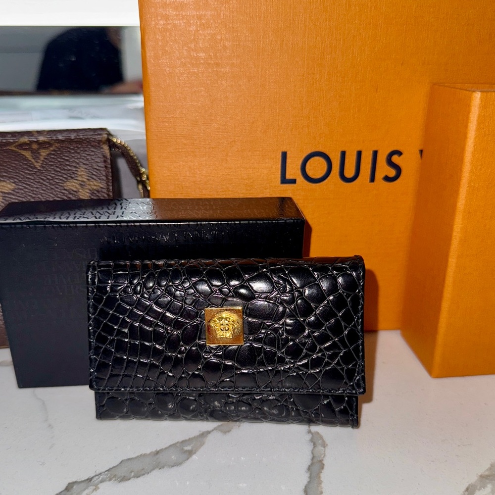 Versace Black Croc-Embossed Key Holder